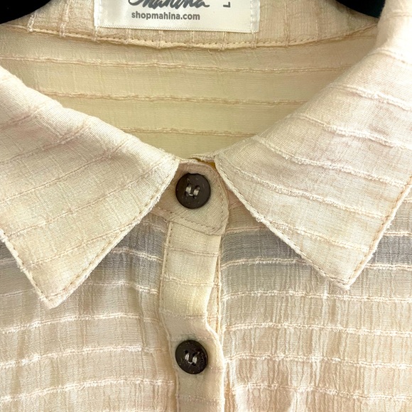 Long Sleeve Button Chiffon Flannel Dress - Picture 2 of 5